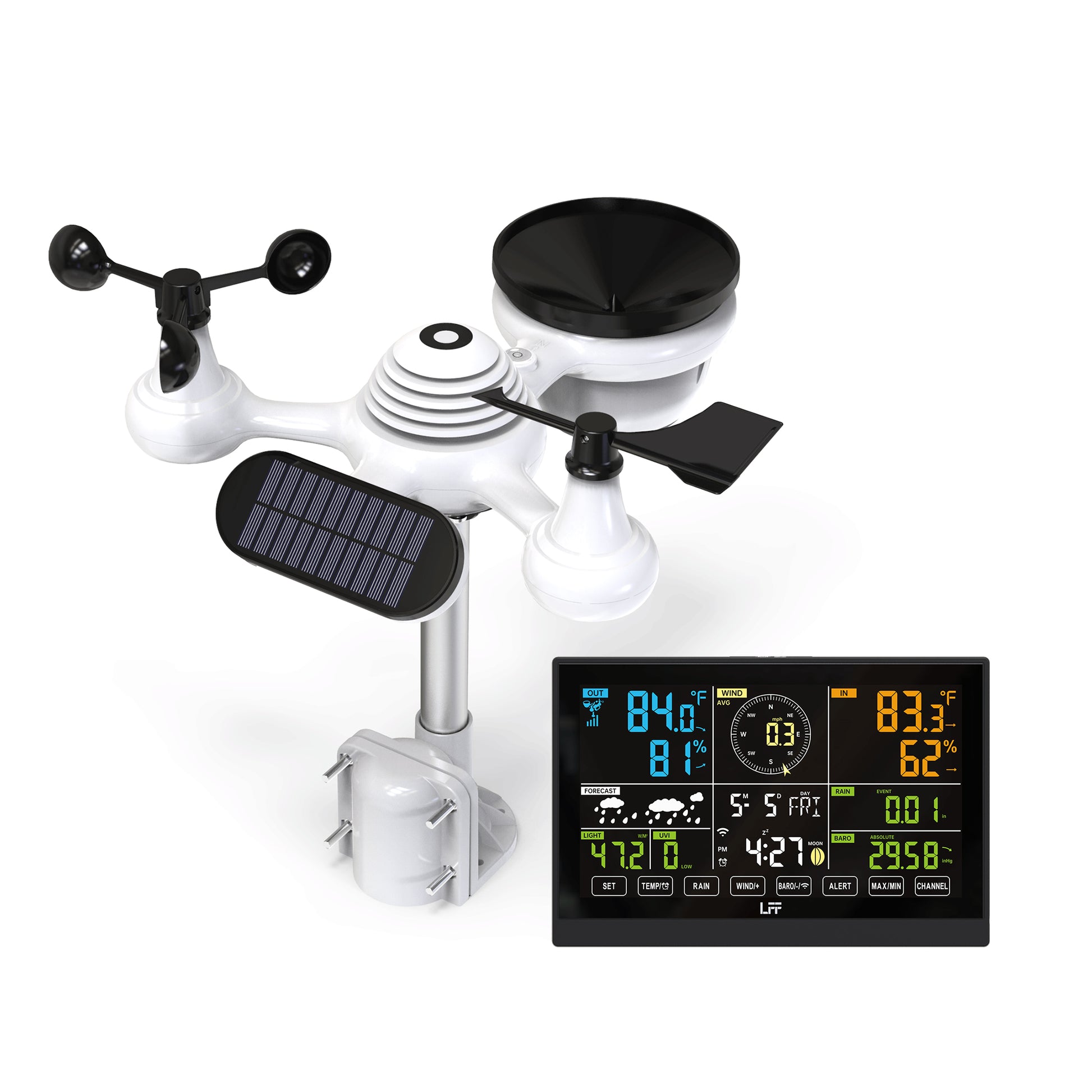 LFF Weather Station, with Outdoor Sensor, Wireless Weather Station with  Rain Gauge, UV Index, Wind Speed/Direction, Weather Forecast, Barometer,  WiFi