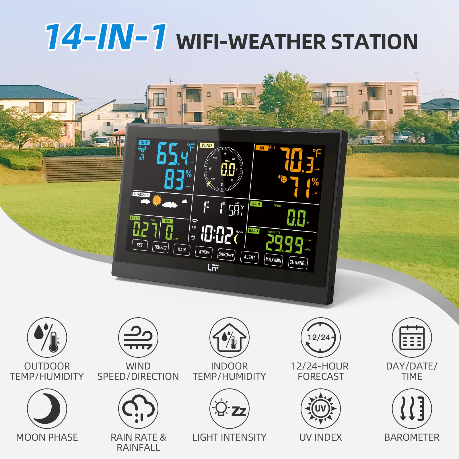 Weather Stations Wireless Indoor Outdoor, LFF Weather Station Indoor  Outdoor Thermometer Wireless, Color Display Digital Weather Thermometer  with Atomic Clock 
